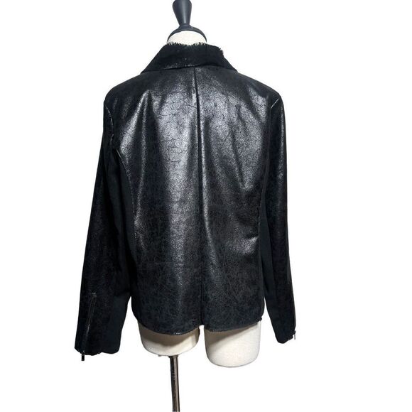 Rock & Republic Faux Fur Vegan Suede Black Moto Jacket Size XL - Picture 4 of 5